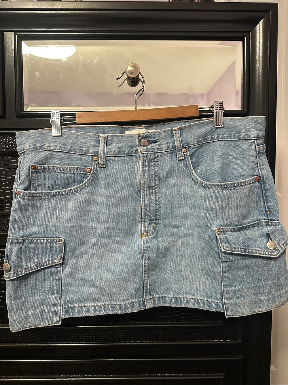 Denim Forum Light Blue Cargo Denim Mini Skirt